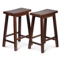 Classic Saddle-Seat 24 Tall Kitchen Counter Stools for Homes, Dining Spaces, and Bars w/ Backless Seats, 4 Square Legs, Walnut (Set of 8)