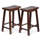 Klassische Küchenhocker mit Sattelsitz, 24 Zoll hoch, für Zuhause, Essbereiche und Bars, rückenfreie Sitze, 4 quadratische Beine, Walnuss (8er-Set)