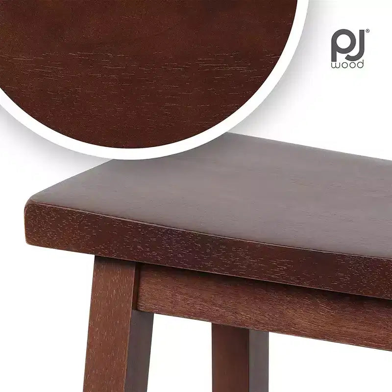 Classic Saddle-Seat 24 Tall Kitchen Counter Stools for Homes, Dining Spaces, and Bars w/ Backless Seats, 4 Square Legs, Walnut (Set of 8)