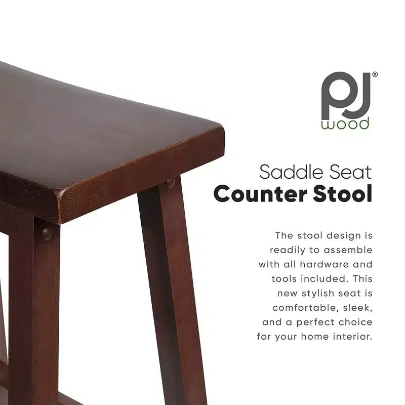 Classic Saddle-Seat 24 Tall Kitchen Counter Stools for Homes, Dining Spaces, and Bars w/ Backless Seats, 4 Square Legs, Walnut (Set of 8)