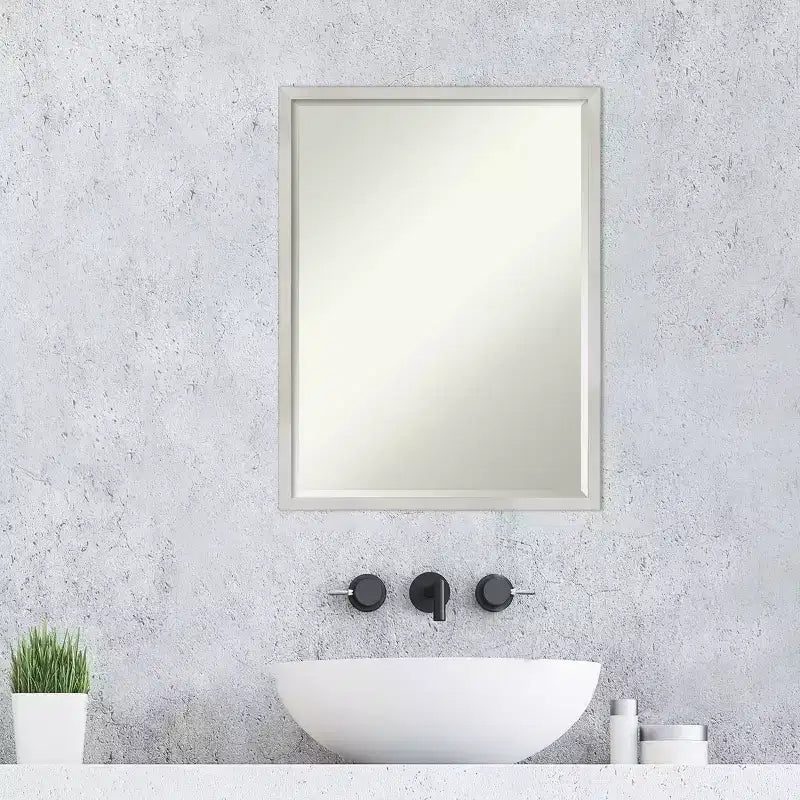 Svelte Petite Bevel Wood Bathroom Wall Mirror