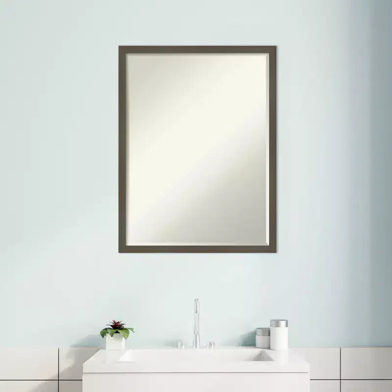 Svelte Petite Bevel Wood Bathroom Wall Mirror