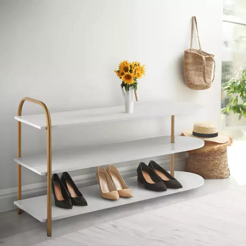 Modern 24 9-Pair 3-Tier Iron Curved Decker Shoe Rack