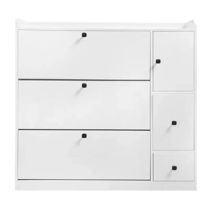 Versatile Shoe Cabinet with 3 Flip Top Drawers and Pull-Down Seat