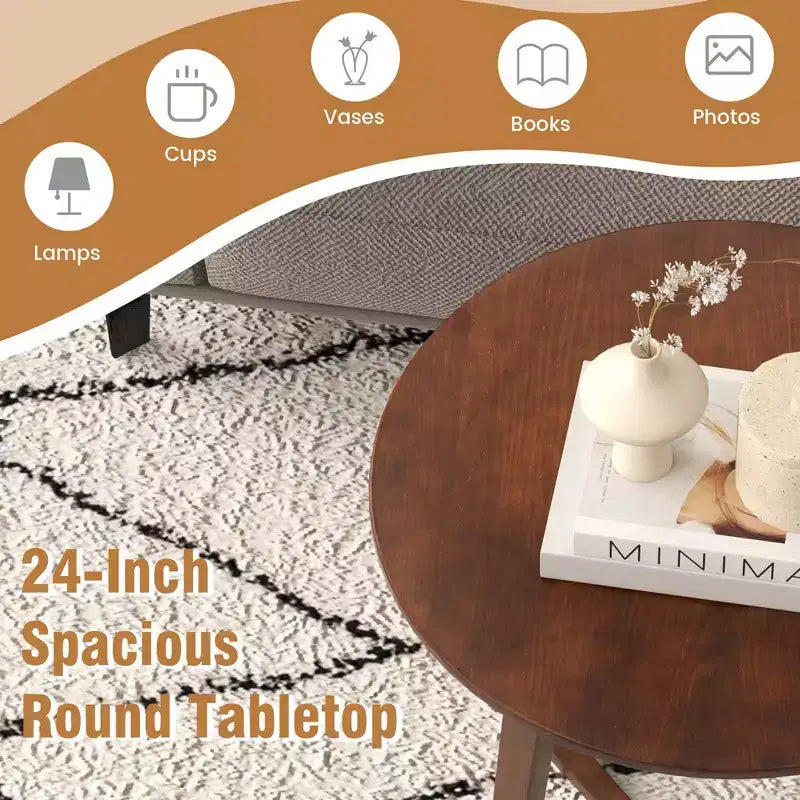 24 Round Side Table Solid Rubber Wood End Table Beside Sofa&Bed for Small Space Brown/Natural